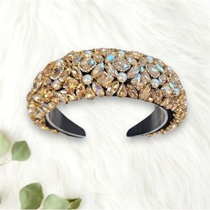 069 - Pearl & Gold Rhinestone Sponge Hairband